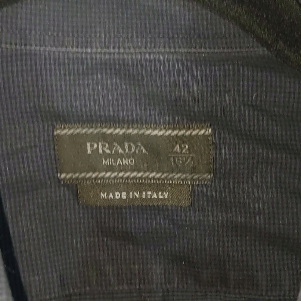 Prada Milano Men's Black Micro Plaid Dress Shirt - Picture 2 of 2